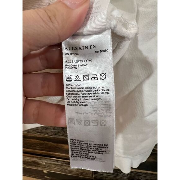 AllSaints cotton sweatshirt top long sleeve white sz M - Picture 6 of 7